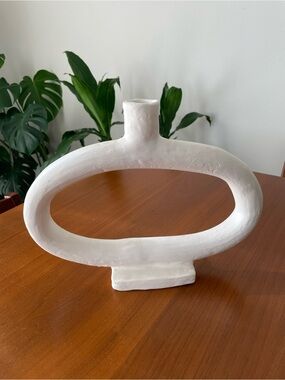Minimal White Oval Ceramic Candle Hilder- Sculptural Home Accent
